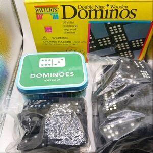 Lot of 2 Dominoes Sets -1.5 inches 28 Pieces + 55 Pieces Sets Black -New